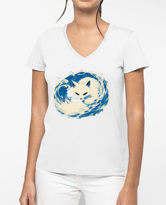 T-shirt femme col V Renard Blanc par KronoArt
