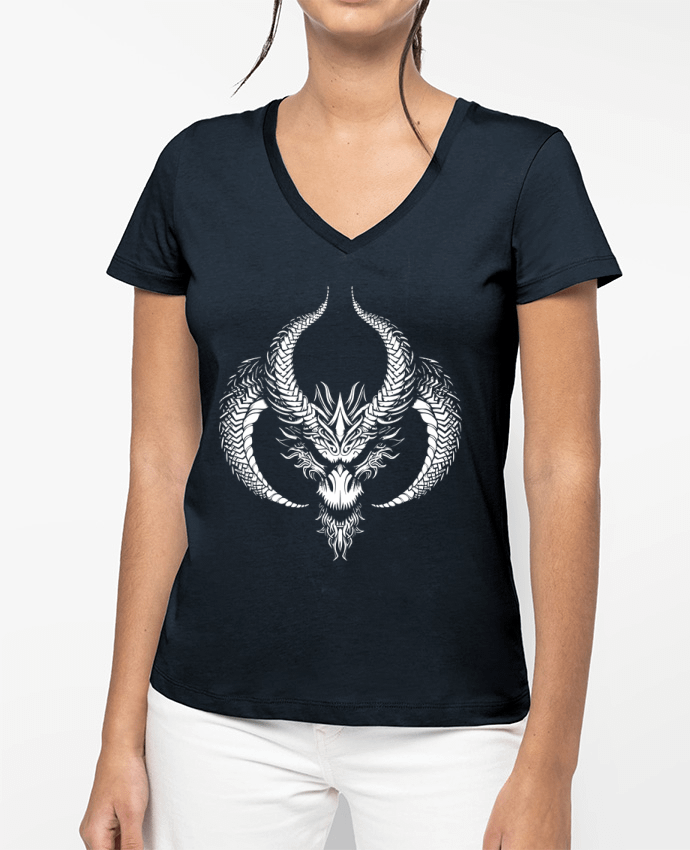 T-shirt femme col V Tête de Dragon par KronoArt