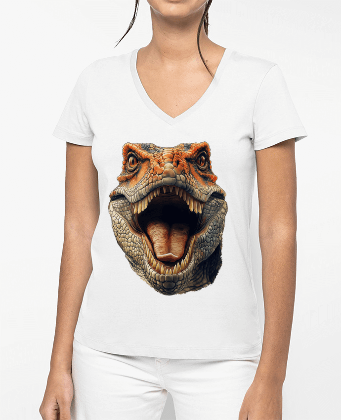 T-shirt femme col V Tête de dinosaure par KronoArt