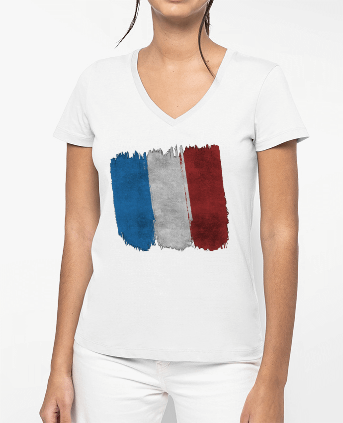 T-shirt femme col V Drapeau Français par KronoArt