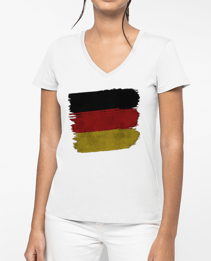 T-shirt femme col V Drapeau Allemand par KronoArt