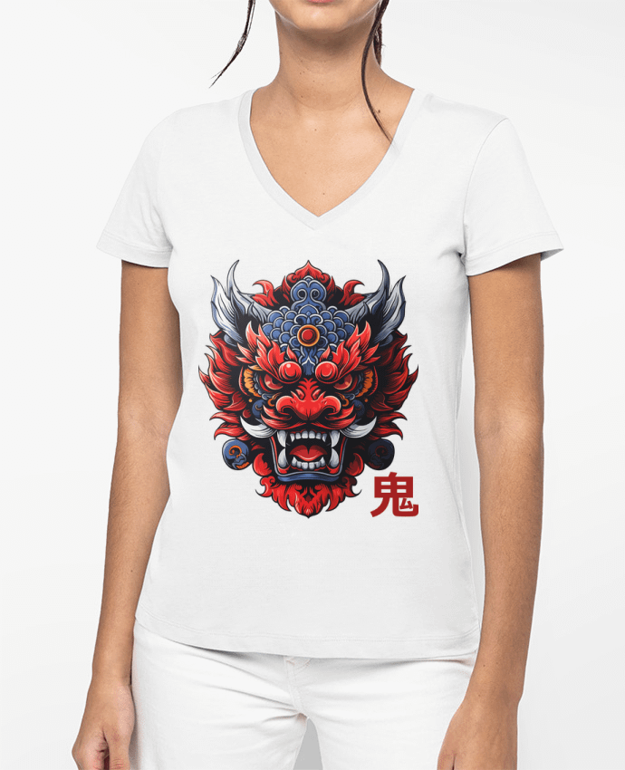 T-shirt femme col V Oni, démon Japonais par KronoArt