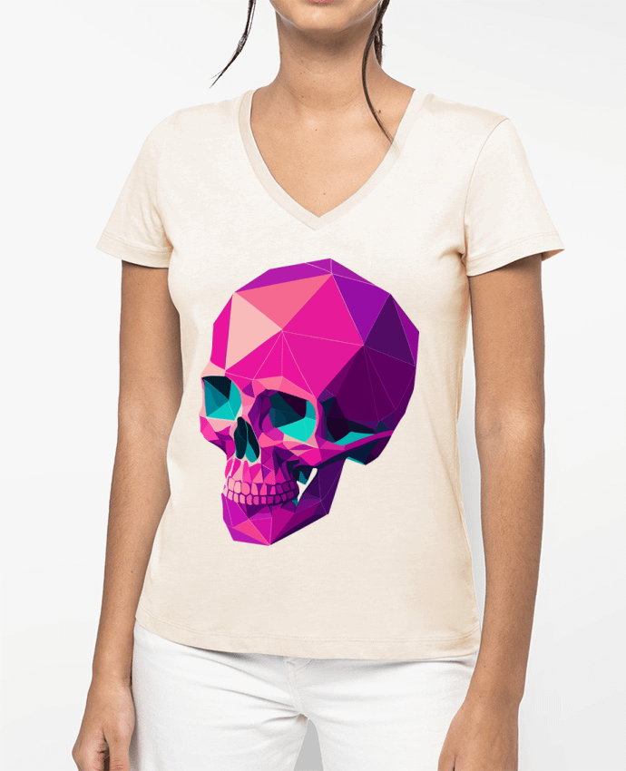 T-shirt femme col V Crâne Géométrique par KronoArt