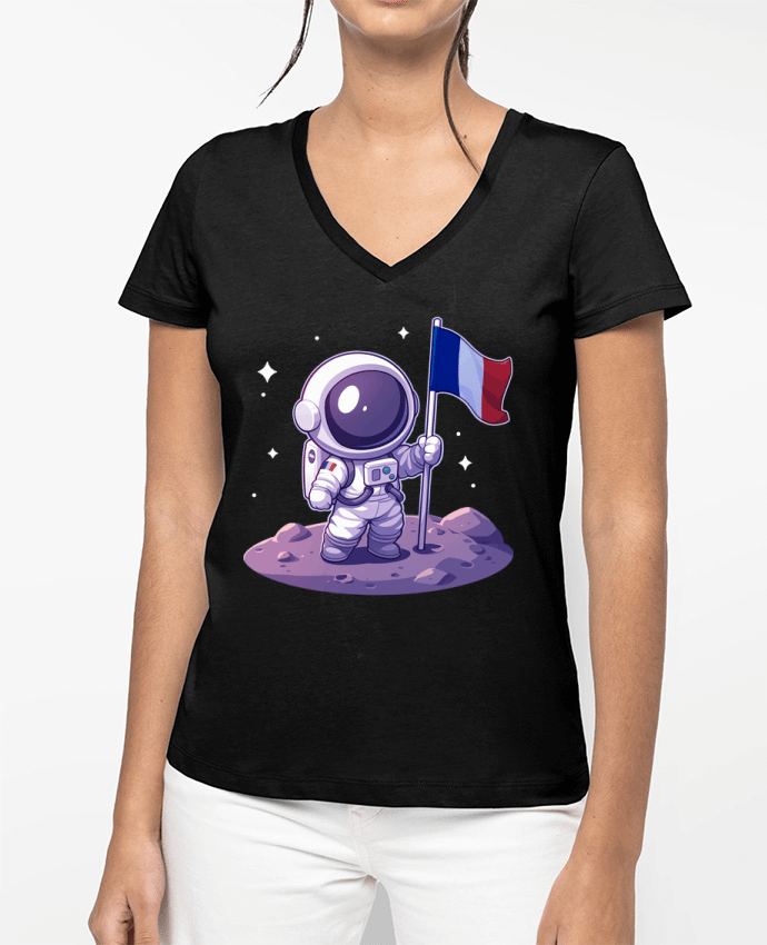 T-shirt femme col V Astronaute Français par KronoArt