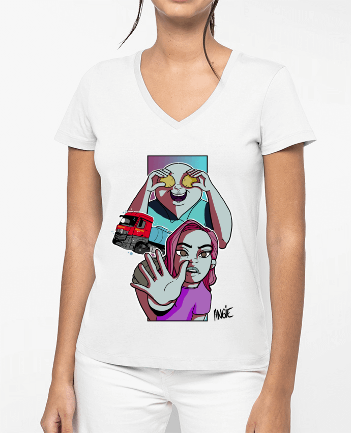 T-shirt femme col V Les Bouilles Fockedey par Gerome En Live