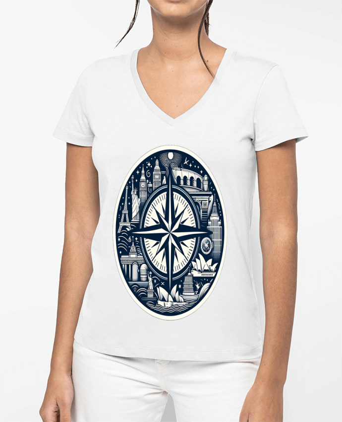 T-shirt écoresponsable col V femme L'étoile du monde por Killmooze