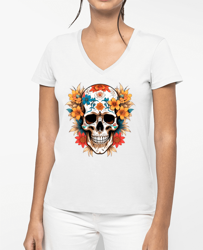 T-shirt femme col V La vida, al Final, nos da Flores par 33designerarte