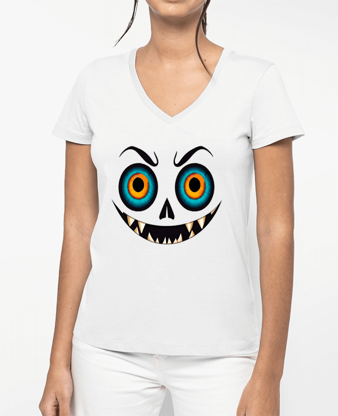 T-shirt femme col V Risa terrorífica par 33designerarte