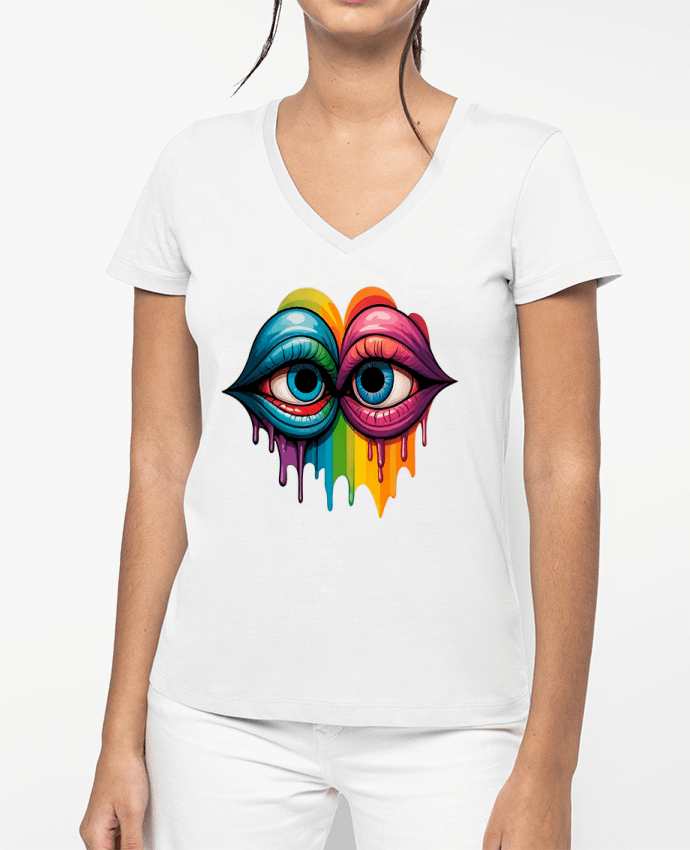 T-shirt femme col V LOOK AT ME par 33designerarte