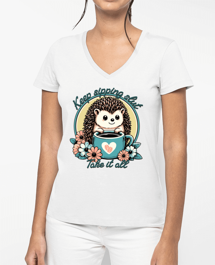 T-shirt femme col V Keep sipping par Mona Designs