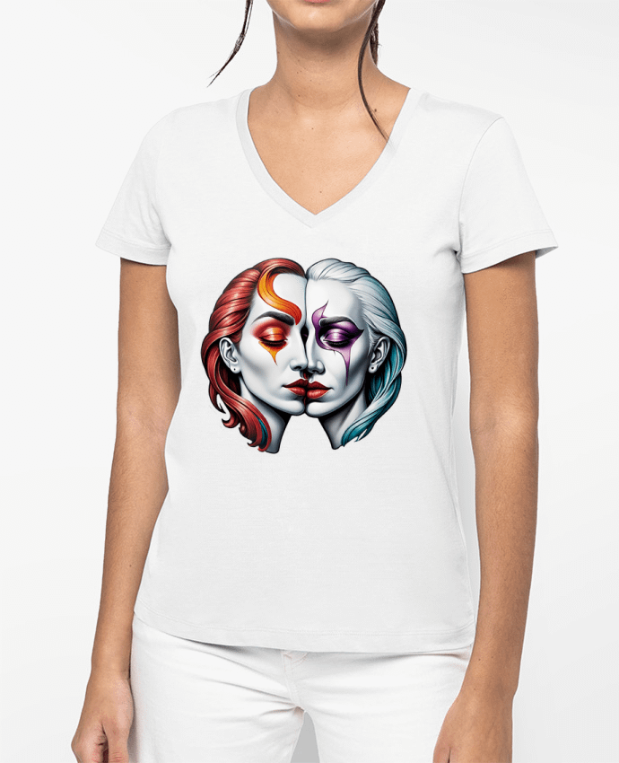 T-shirt femme col V Pareja con Amor par 33designerarte