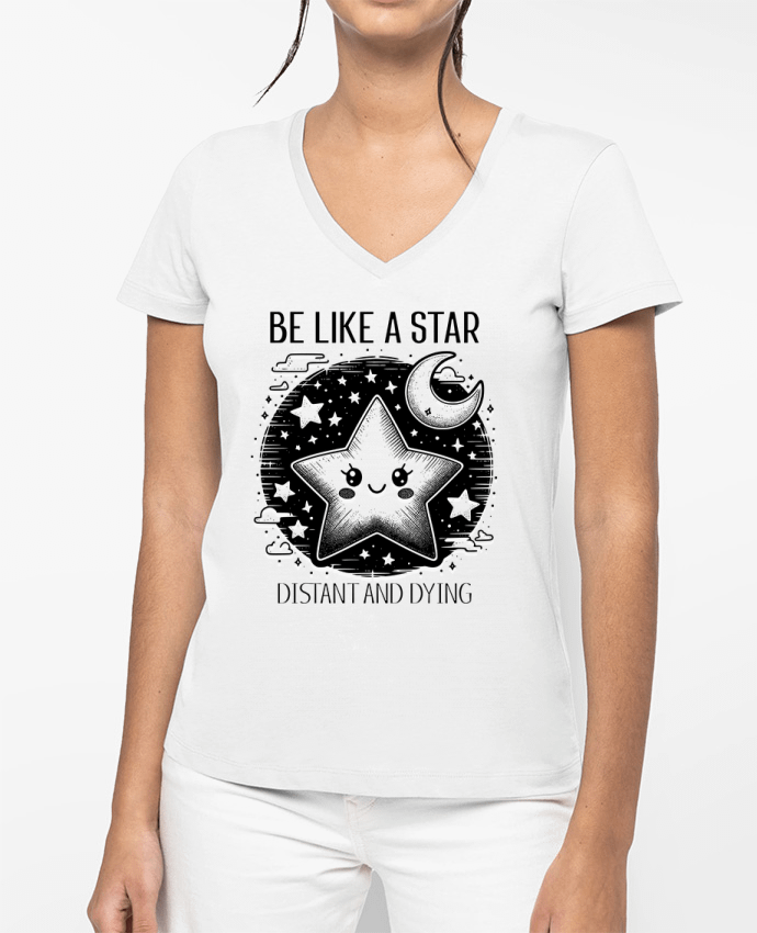 T-shirt femme col V Be like a star Blanc par Mona Designs