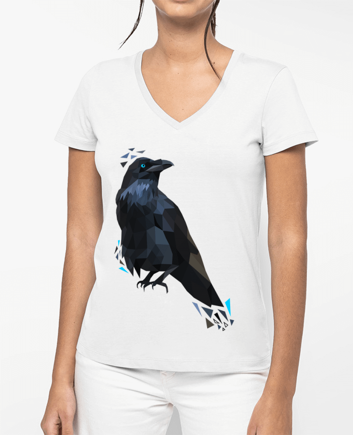 T-shirt femme col V Corbeau motif géométrique par MozKat Studio