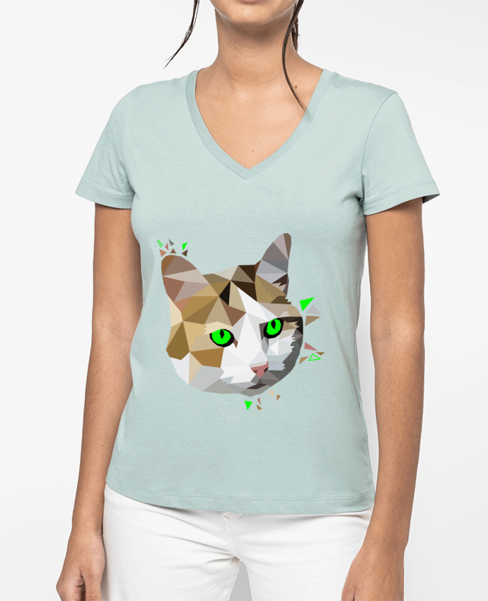 T-shirt femme col V Chat par MozKat Studio