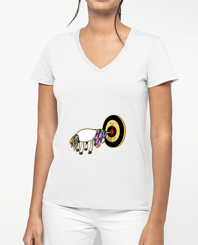 T-shirt femme col V Licorne et fléchettes par TOMI AX
