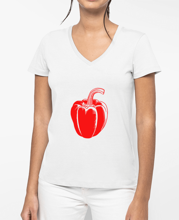T-shirt femme col V Poivron Rouge par TOMI AX