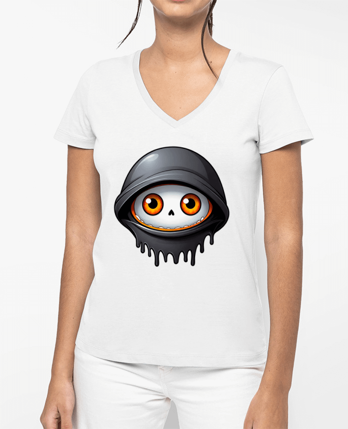 T-shirt femme col V THE TIME OF FEAR par 33designerarte