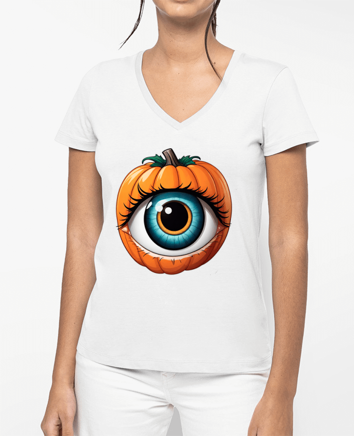 T-shirt femme col V THE LOOK OF THE PUMPKIN par 33designerarte