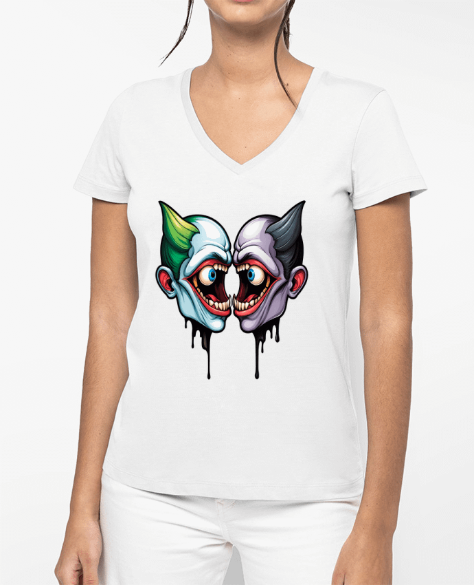 T-shirt femme col V MOUTH WITH EYES par 33designerarte