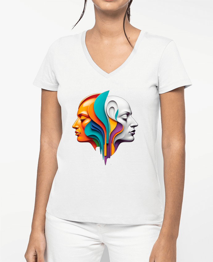 T-shirt femme col V DOUBLE SIDED COLOR par 33designerarte