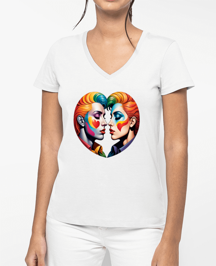 T-shirt femme col V UNITED HEARTS par 33designerarte