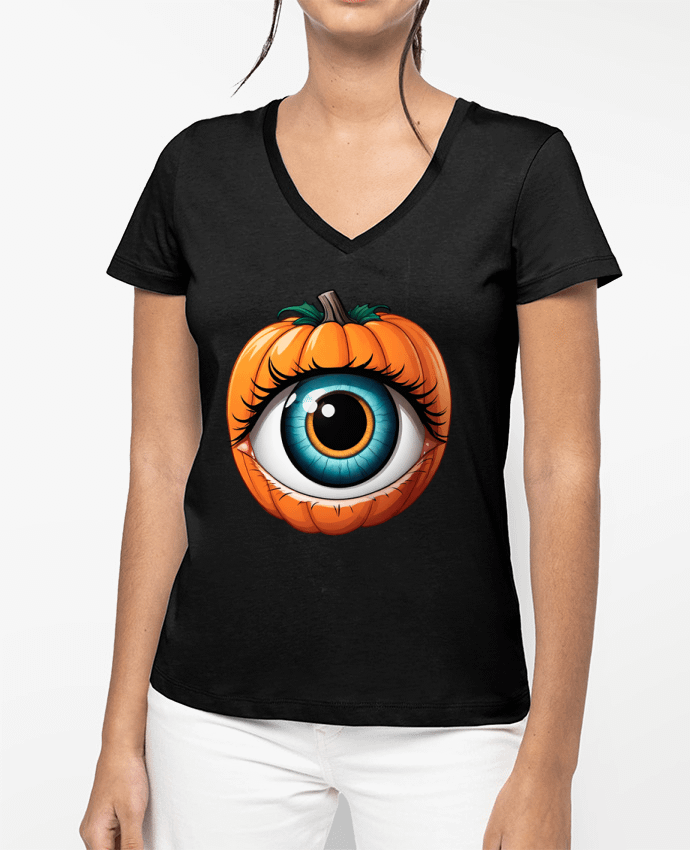 T-shirt femme col V THE LOOK OF THE PUMPKIN par 33designerarte