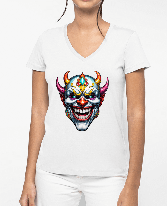 T-shirt femme col V MASQUE AVEC SOURIRE par 33designerarte