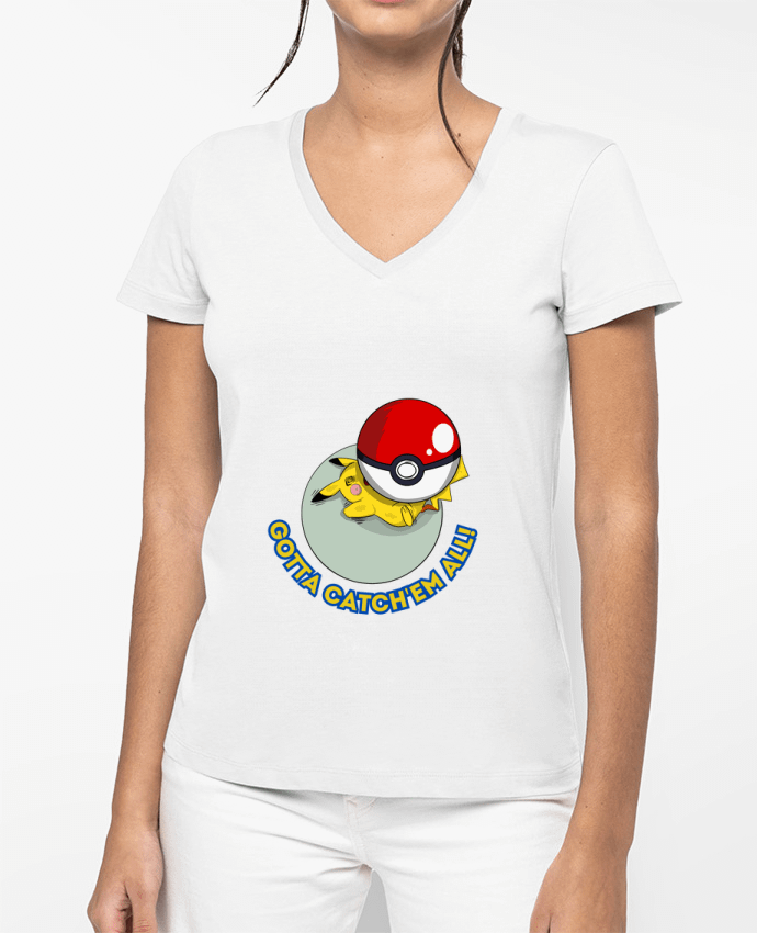T-shirt femme col V captured pikachu par Darkafreak