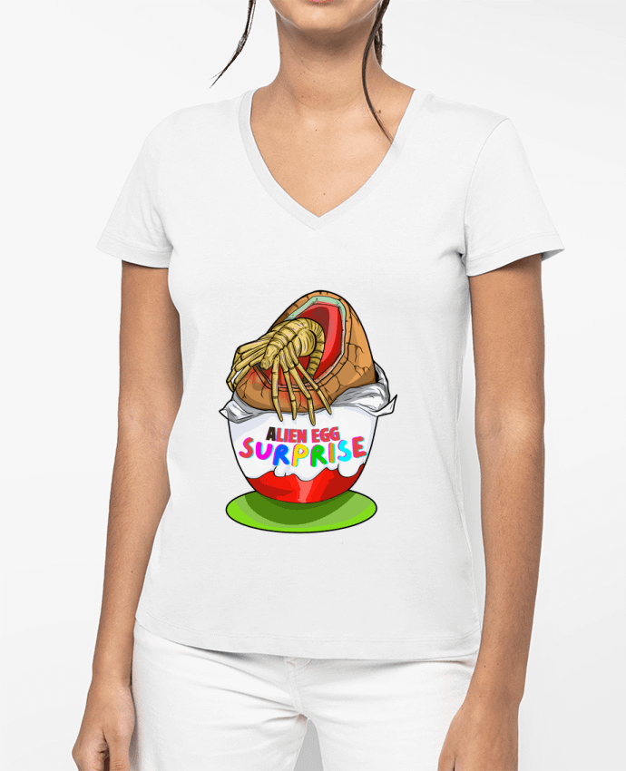 T-shirt femme col V Alien egg Surprise par Darkafreak