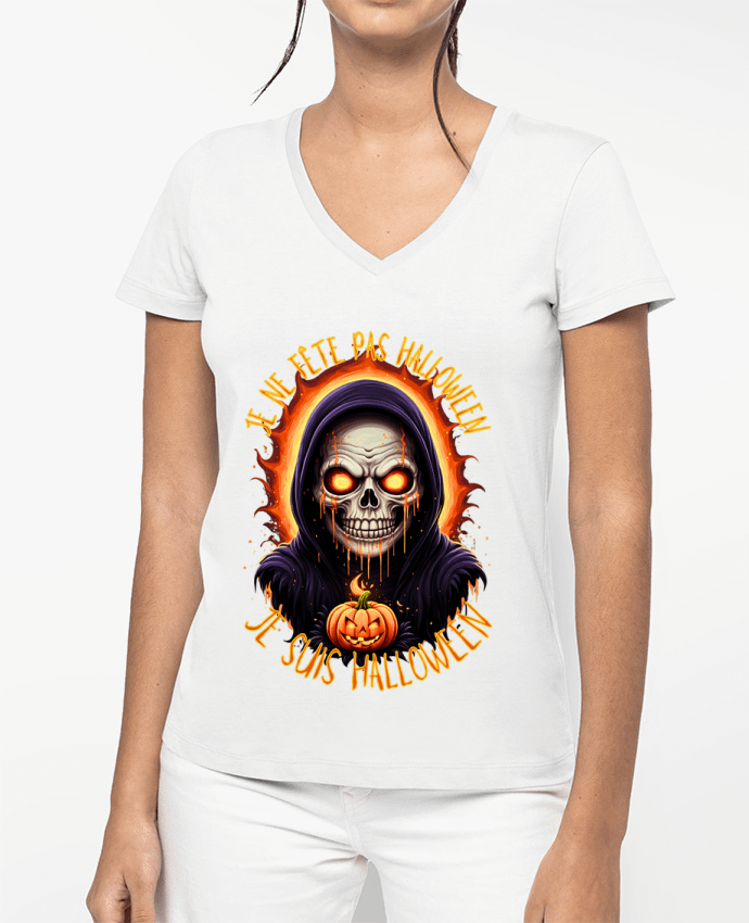 T-shirt femme col V Je Ne Fête Pas Halloween, Je Suis Halloween par Phocea Editions