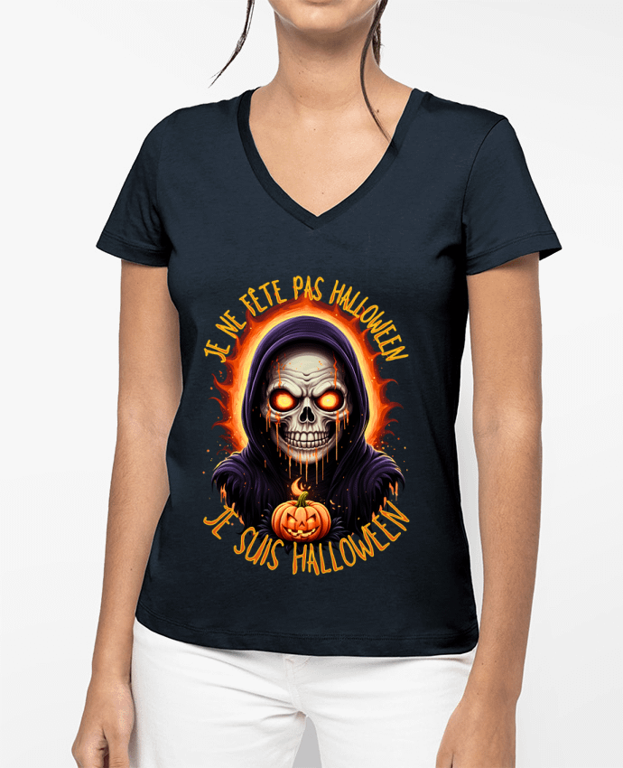 T-shirt femme col V Je Ne Fête Pas Halloween, Je Suis Halloween par Phocea Editions