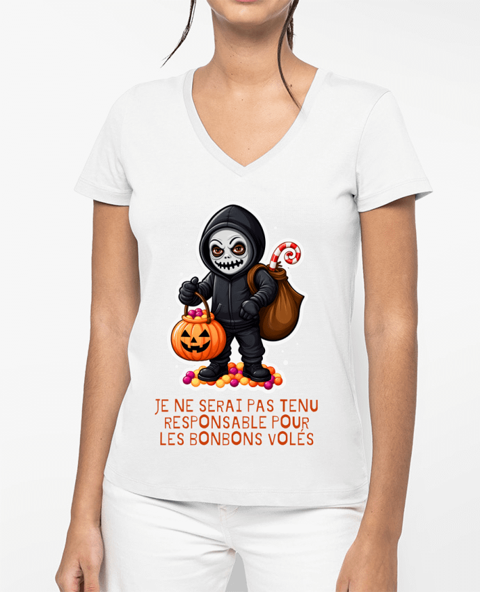 T-shirt femme col V Je Ne Serai Pas Tenu Responsable Pour Les Bonbons Volés par Phocea Editions