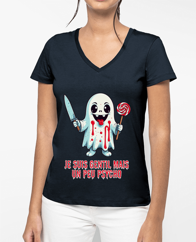 T-shirt femme col V Je suis gentil mais un peu psycho par Phocea Editions