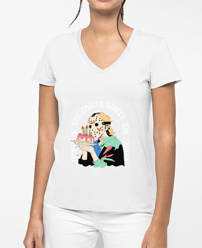 T-shirt femme col V vendredi 13 motivation by Jason par Frama