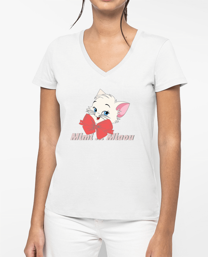 T-shirt femme col V Chat nœud papillon par Jils-création.fr