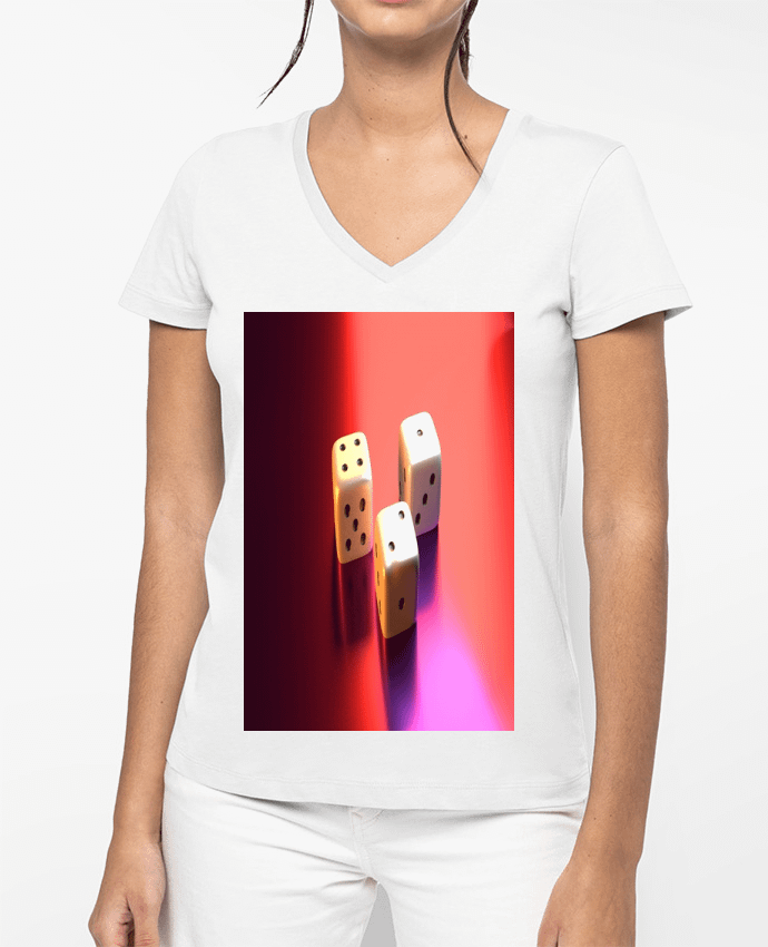 T-shirt femme col V Jeu de Dés par White Tiger 60