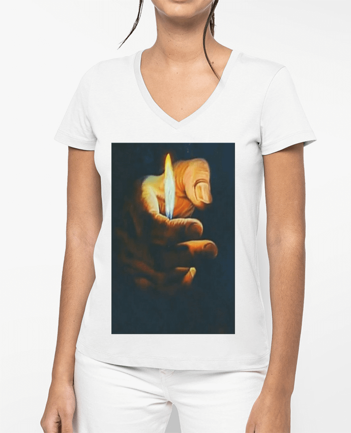 T-shirt femme col V flamme de briquet par White Tiger 60