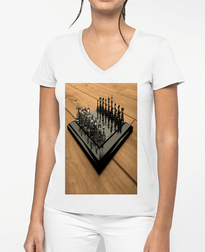 T-shirt femme col V Jeu d' échec par White Tiger 60