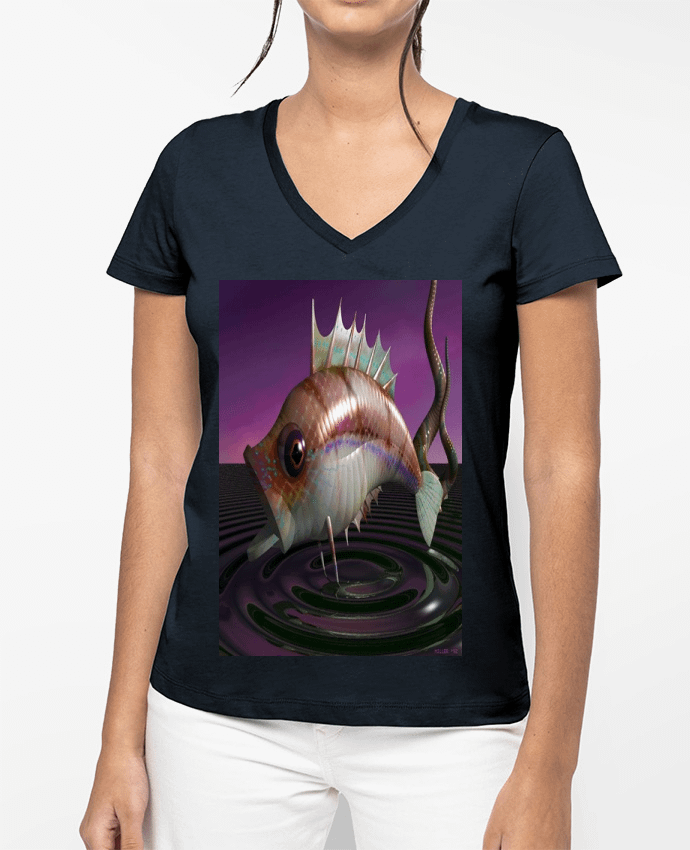 T-shirt femme col V Image de Synthèse poisson par White Tiger 60