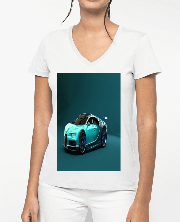 T-shirt femme col V Image de synthèse de voiture par White Tiger 60