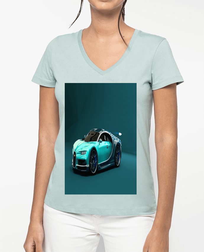 T-shirt femme col V Image de synthèse de voiture par White Tiger 60