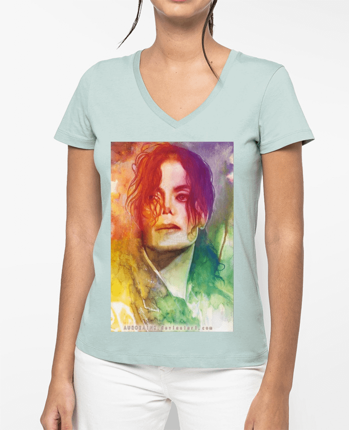 T-shirt femme col V Dessin de Michael Jackson par White Tiger 60