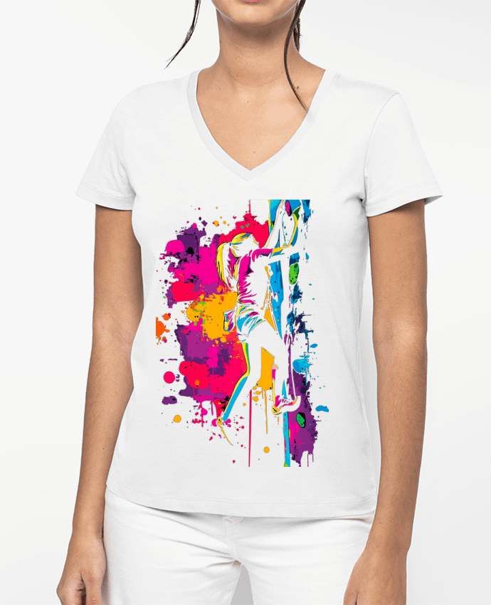 T-shirt femme col V Grimpeuse Color Splash par K-art-S