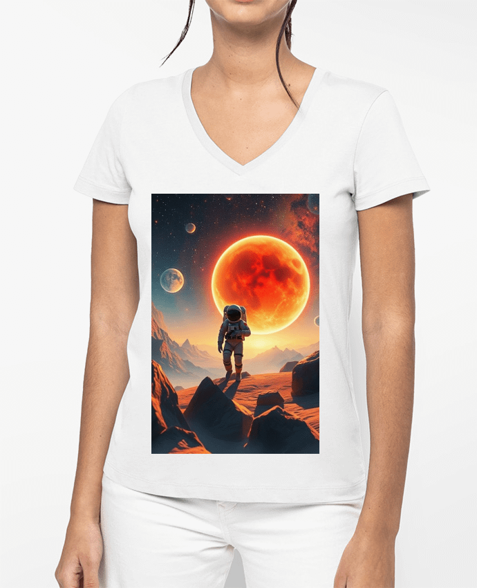 T-shirt écoresponsable col V femme space by design.aurora
