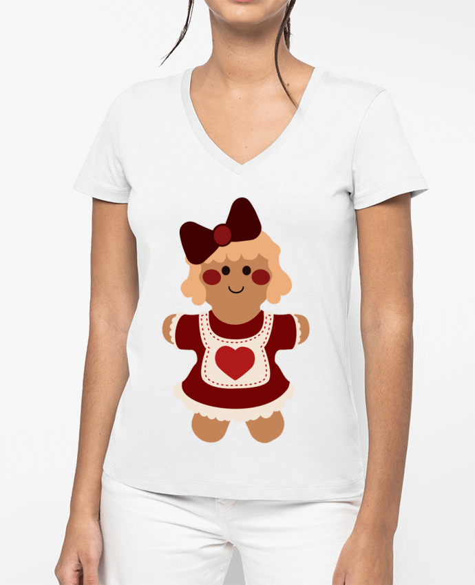 T-shirt femme col V Madame pain d'épice de noël par Babu 