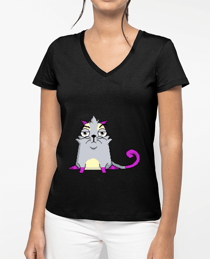 T-shirt femme col V Pixil Cryptokitty par Arturoz