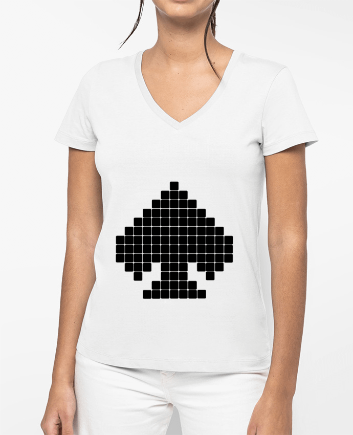 T-shirt femme col V Rigged Poker - Pixel Art - Piques par Rigged Poker Shop