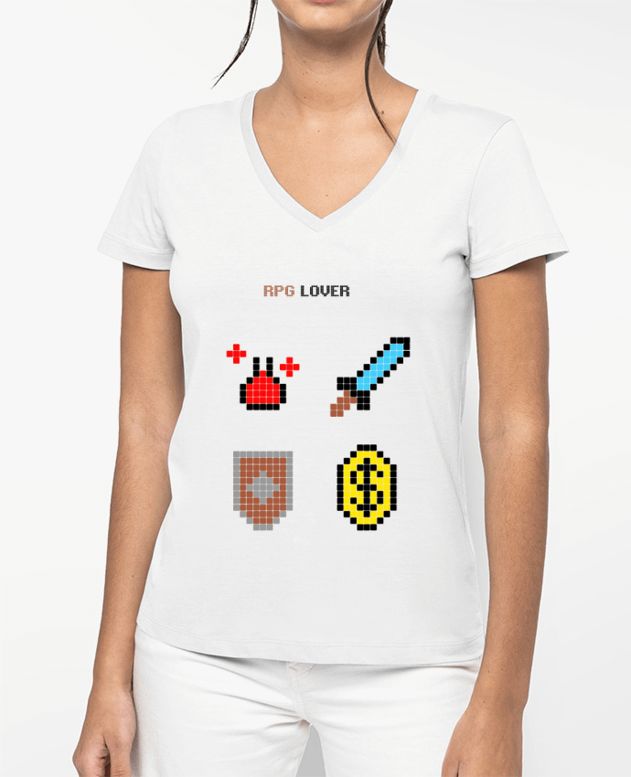 T-shirt femme col V Rigged Poker - Pixel Art - RPG Lover par Rigged Poker Shop