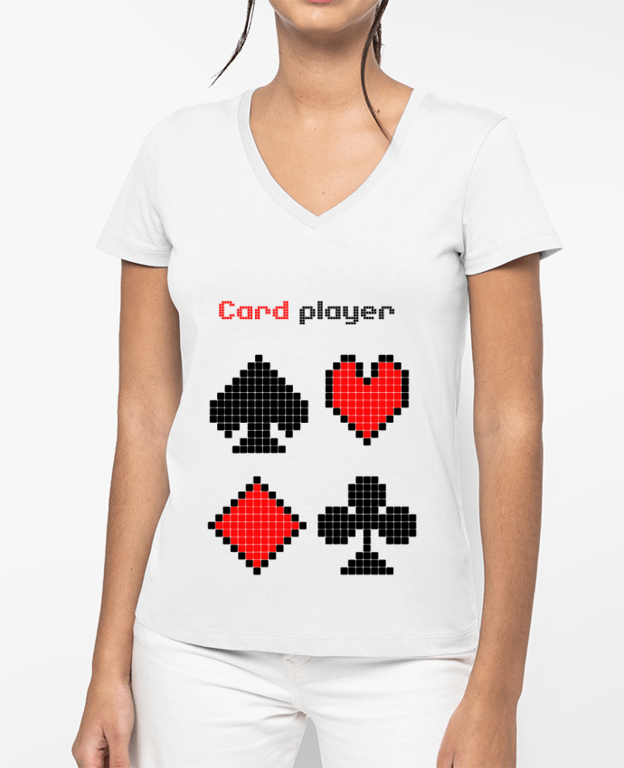 T-shirt femme col V Rigged Poker - Pixel Art - Card Player par Rigged Poker Shop