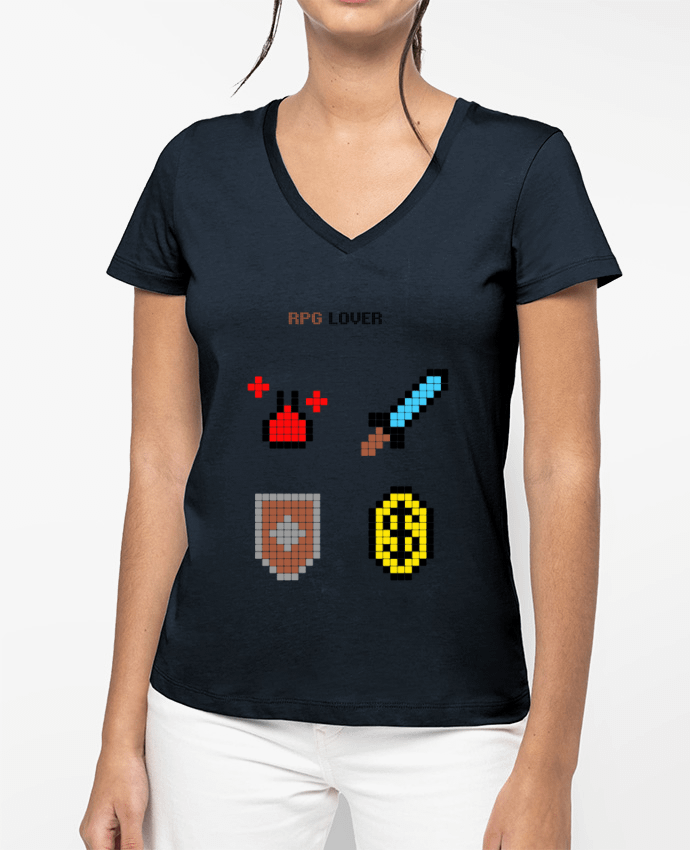 T-shirt femme col V Rigged Poker - Pixel Art - RPG Lover par Rigged Poker Shop